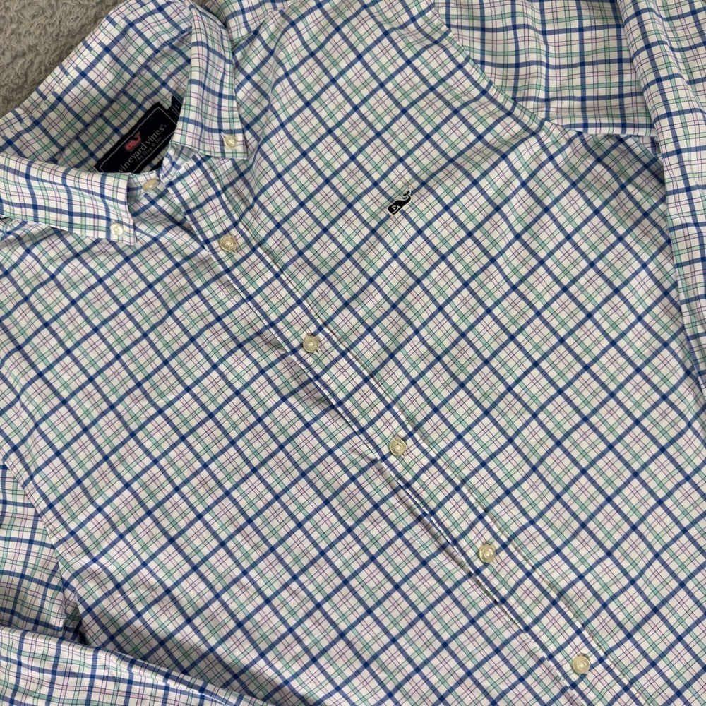 Vineyard Vines Mens‎ Large Shirt Plaid Button Down Blue Green Performance